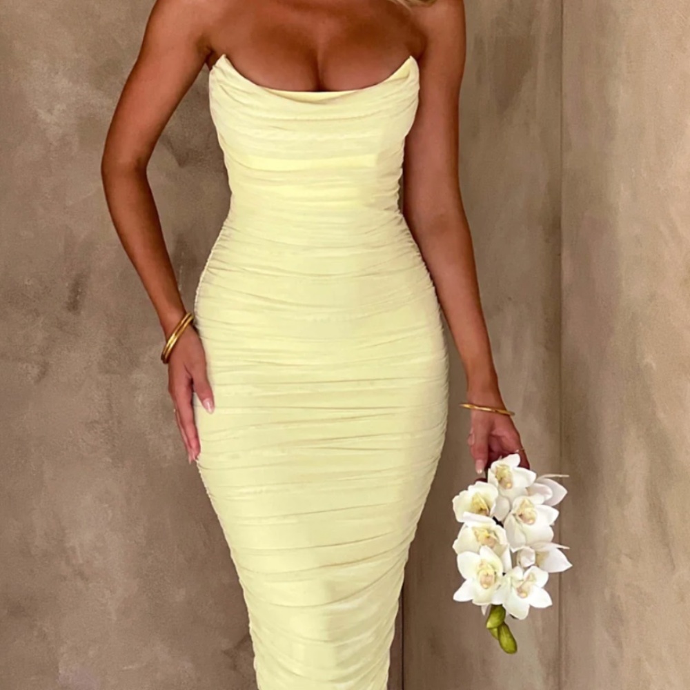 Never Worn - BabyBoo Yellow Ruched Maxi Dress